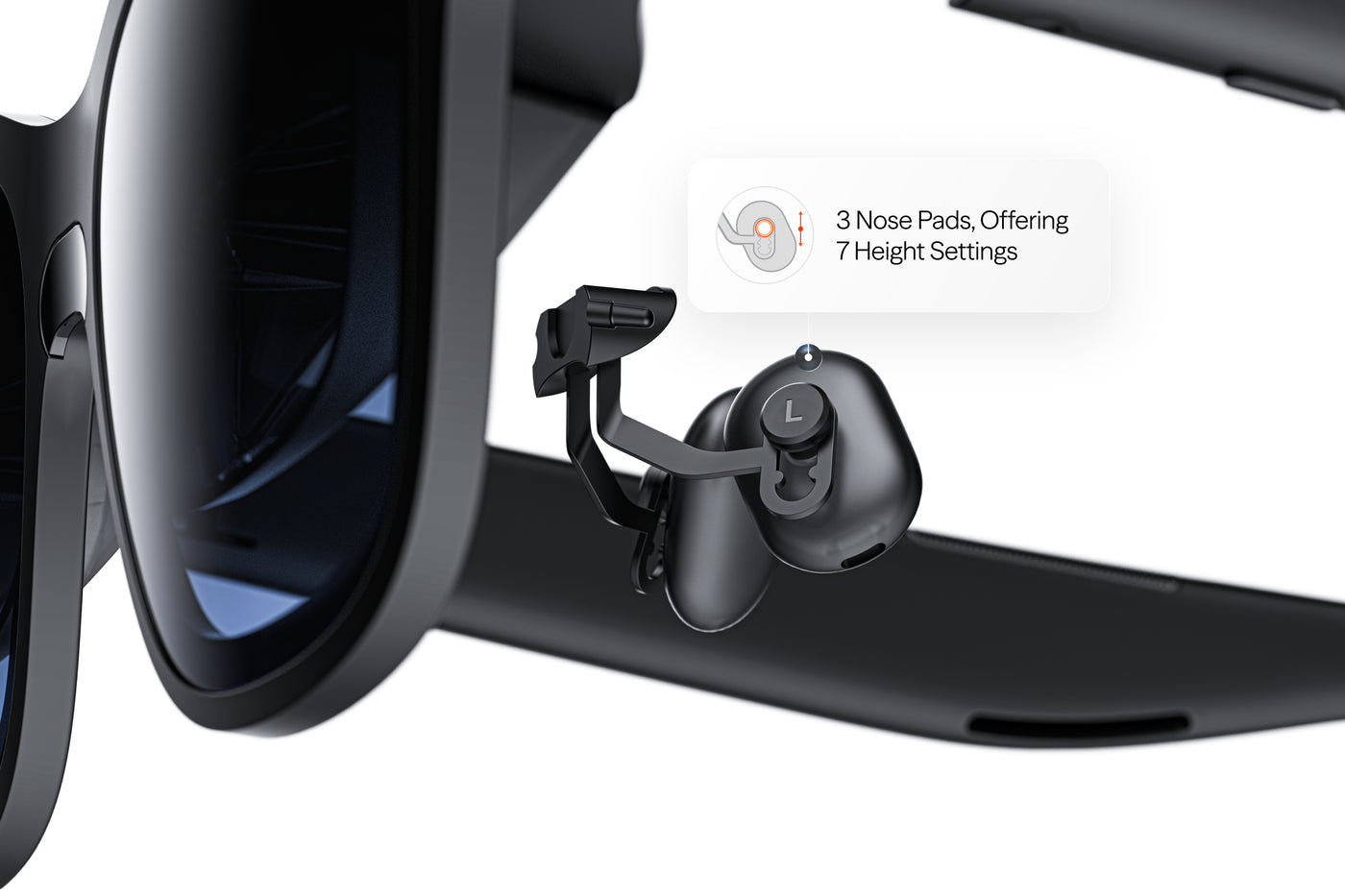Three VITURE Pro 2 nose pads with seven height settings