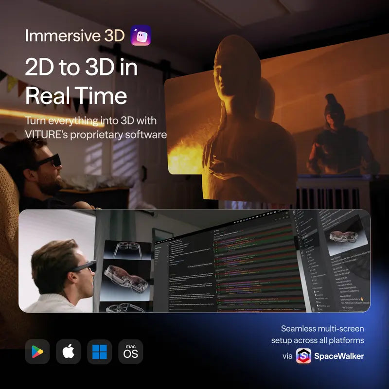 XR/AR Glasses 3.0 with Myopia Adjustment -5.0D & 146" Virtual Display