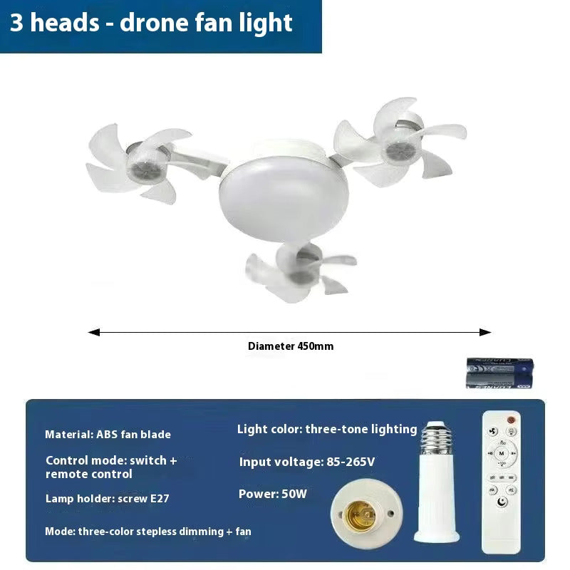 Drone Fan Integrated Light with E27 Screw Creative 3/4/5 Head Remote-Controlled