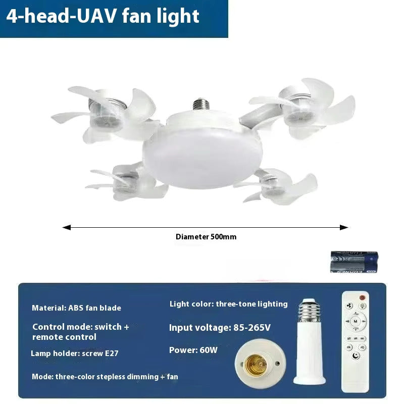 Drone Fan Integrated Light with E27 Screw Creative 3/4/5 Head Remote-Controlled