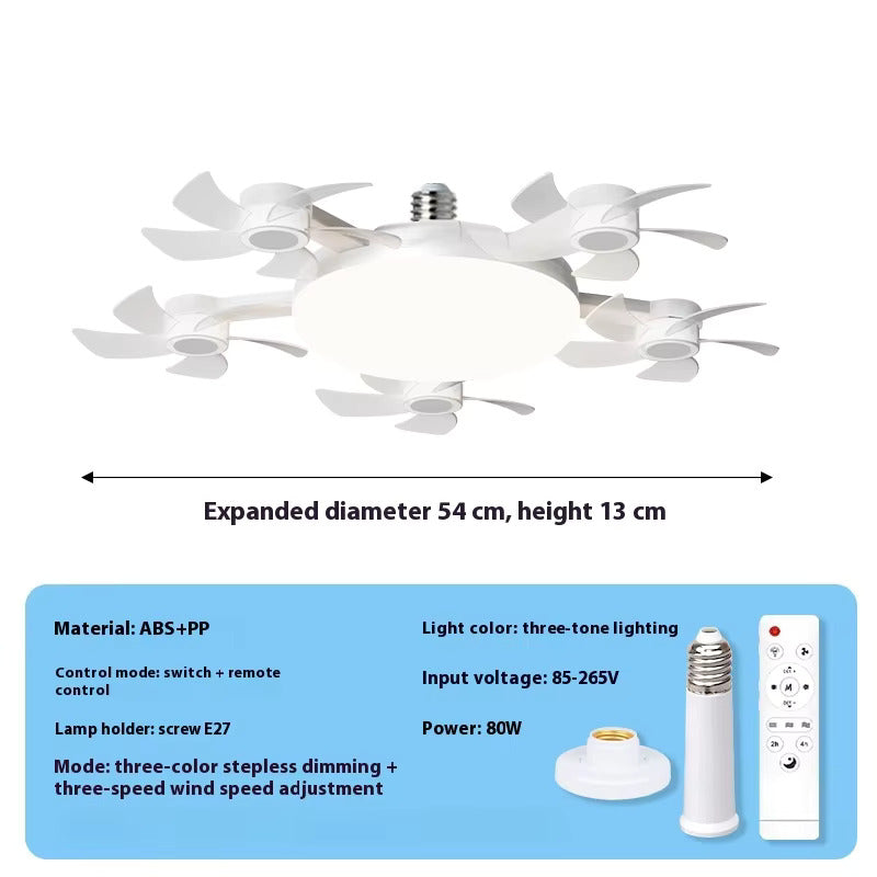 Drone Fan Integrated Light with E27 Screw Creative 3/4/5 Head Remote-Controlled